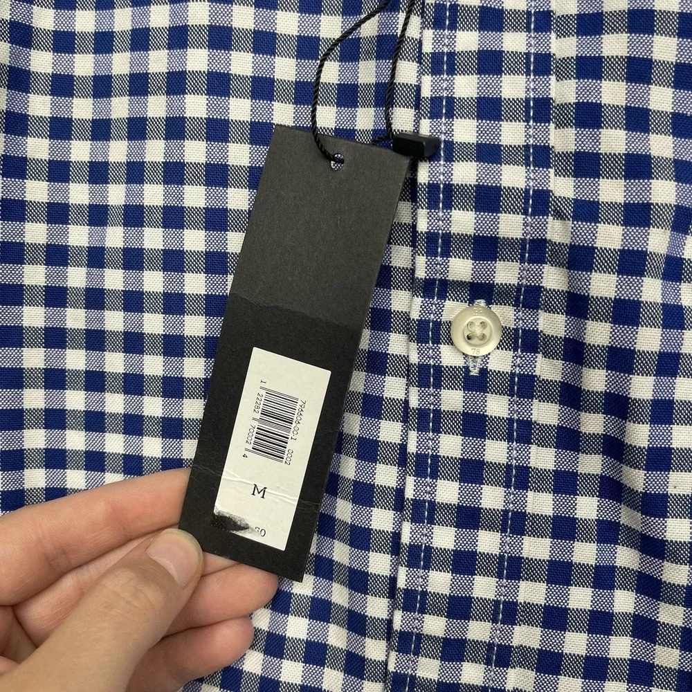 Banana Republic Dress Shirt Mens Medium Grant-Fit Luxe Blue Gingham Button NWT